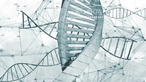 On play central DNA helix rotating, shifting down, narrowing while overlays Stock Footage 333632229
