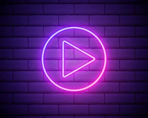 Play circular button neon icon. Elements of Minimal universal theme set. Simp Stock Illustration