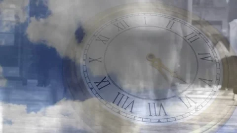 On play clock Roman numerals turning over curb while clouds drifting showing Stock Footage 331198047