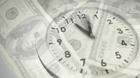 On play clock sweeping clockwise, minute racing, hour creeping, bills sliding, Stock Footage 328469586
