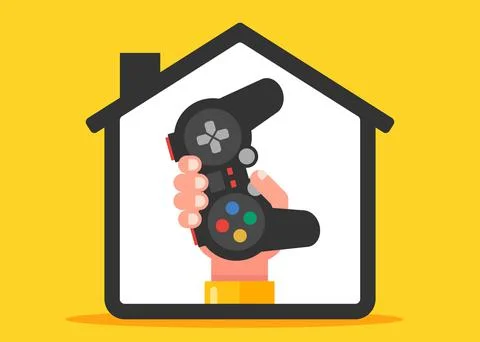 Play computer games at home. hand holds the joystick. Stock Illustration