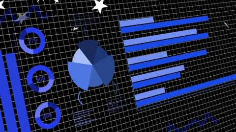 On play data cluster rotating pie ticking donuts sliding bars panning stars Stock Footage 334811007