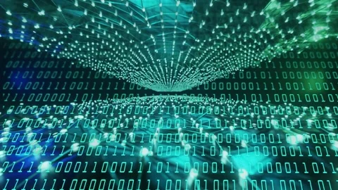 On play data tunnel scrolling, binary digits shifting, point cloud converging, Stock Footage 334337725