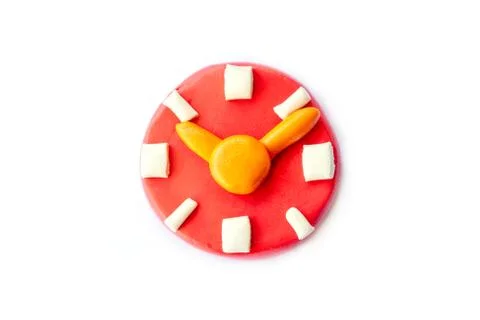 Play dough Clock on white background. Icon clock. Handmade clay plasticine Stock Photos