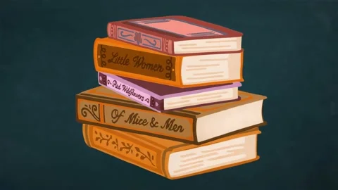 On play drawn books rotating, shifting and settling with chalk doodles showing Stock Footage 333018538