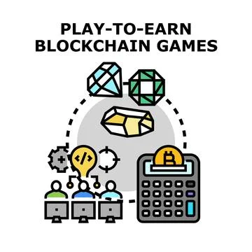 Play to earn blockchain games concept vector illustration Stock Illustration