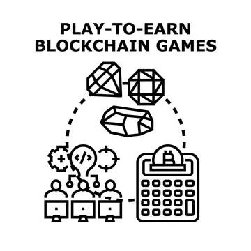 Play to earn blockchain games concept vector illustration Stock Illustration