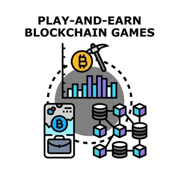Play to earn blockchain games creating digital currency Stock Illustration