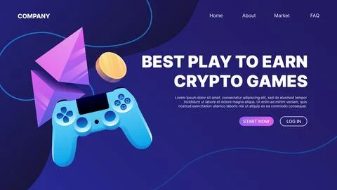 Play to Earn. Crypto Games Horizontal Web Banner. Landing Page Illustration Stock Illustration