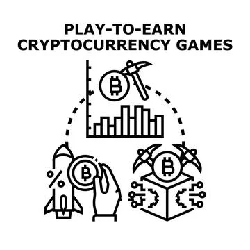 Play to earn cryptocurrency gaming concept illustration Stock-Illustration