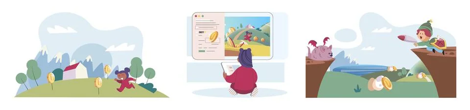 Play to earn games created on basis of blockchain project with elements of NFT Ilustración de archivo