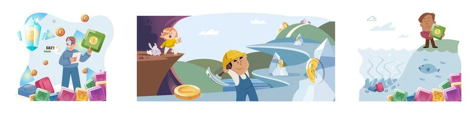 Play to earn games created on basis of blockchain project with elements of NFT Ilustración de archivo