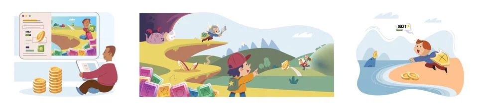 Play to earn games created on basis of blockchain project with elements of NFT Ilustración de archivo