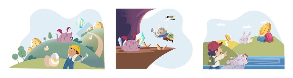 Play to earn games created on basis of blockchain project with elements of NFT Ilustración de archivo