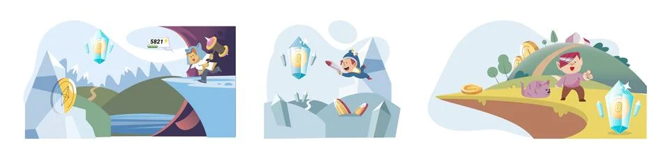 Play to earn games created on basis of blockchain project with elements of NFT Ilustración de archivo
