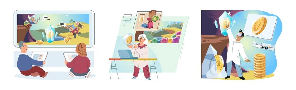 Play to earn games created on basis of blockchain project with elements of NFT Ilustración de archivo