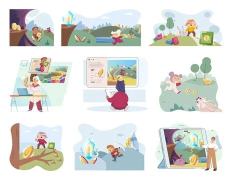 Play to earn games created on basis of blockchain project with elements of NFT イラスト素材