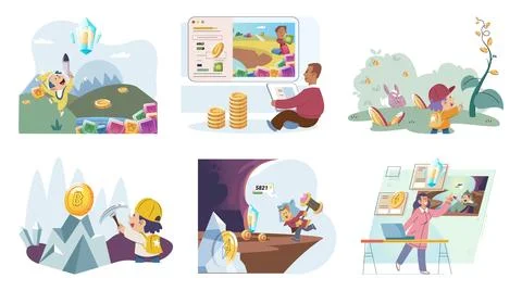 Play to earn games created on basis of blockchain project with elements of NFT 스톡 일러스트