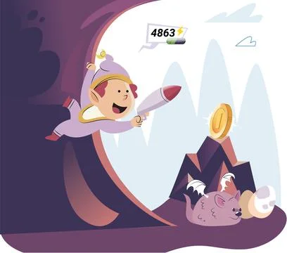 Play to earn games created on basis of blockchain project with elements of NFT Stock Illustration