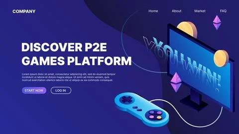 Play to Earn Games Web Platform. Landing Page Illustration 스톡 일러스트