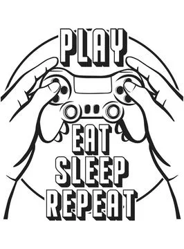 Play, Eat, Sleep, Repeat. Vector illustration of a game console and hands in  Stock Illustration