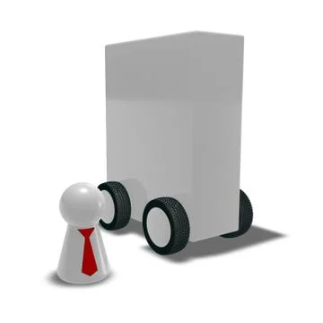 Play figur with tie and box on wheels - 3d illustration Stock Illustration
