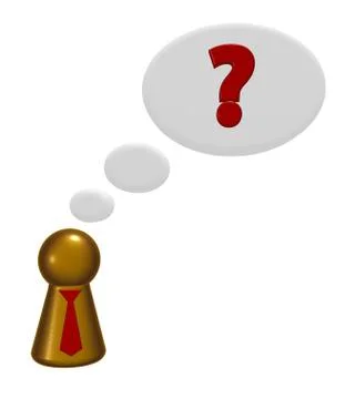 Play figure and think bubble with question mark - 3d illustration Stock Illustration