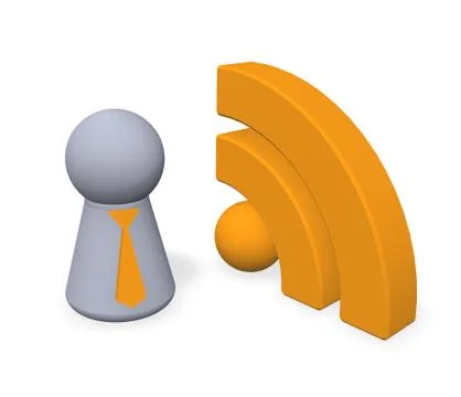 Play figure with tie and rss symbol - 3d illustration Stock Illustration