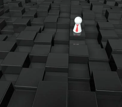 Play figure with tie in cube space - 3d illustration Illustrazione stock