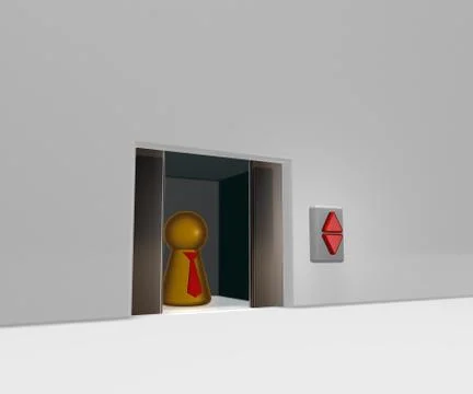 Play figure with tie in elevator - 3d illustration Illustrazione stock
