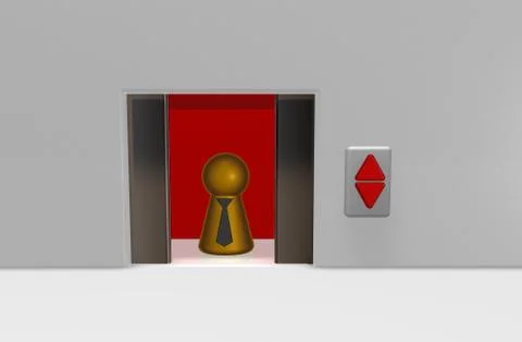 Play figure with tie in elevator - 3d illustration Illustrazione stock