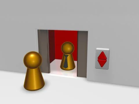 Play figures and elevator - 3d illustration Illustrazione stock