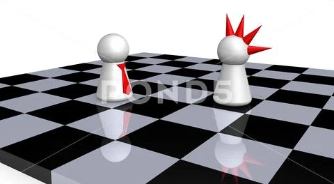 Play figures - punk and businessman on chess board - 3d illustration Stock Illustration