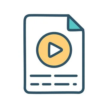 Play file icon. Icon of a document with a play button in the center, repres.. Stock Illustration