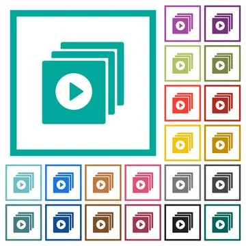 Play files solid flat color icons with quadrant frames Stockillustratie