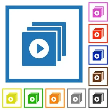 Play files solid flat framed icons Stockillustratie