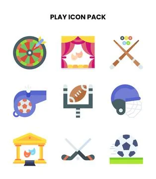 Play Flat Collection Icons Pack Stock Illustration