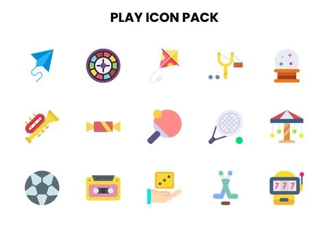 Play Flat Scalable Icons Pack Stock Illustration