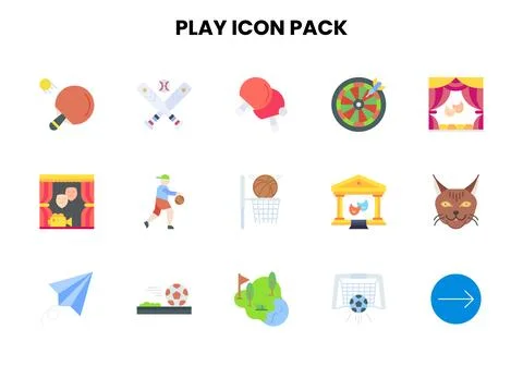 Play Flat Set Icons Pack Stock Illustration