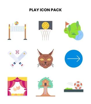 Play Flat Set Icons Pack Stock Illustration