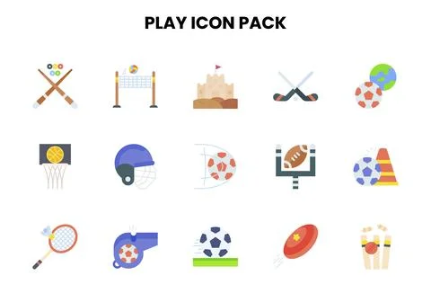 Play Flat Set Icons Pack Stock Illustration