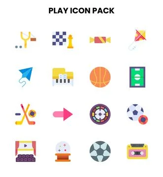 Play Flat Set Icons Pack Stock Illustration