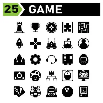 Play Game icon set include chess, game, strategy, piece, player, trophy, cham Stock Illustration