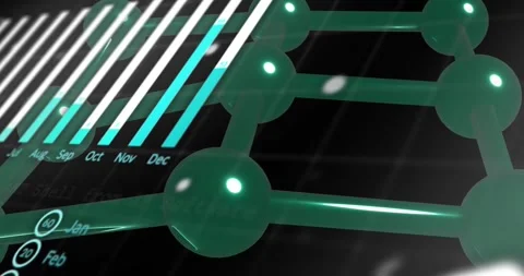 On play glossy green 3D network rotating and pulsing nodes, visualizing monthly Stock Footage 329908676
