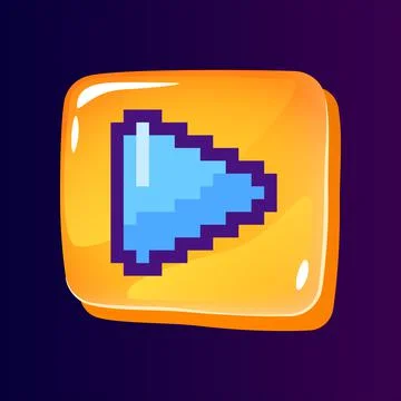 Play glossy ui button with pixelated color icon Stock Illustration