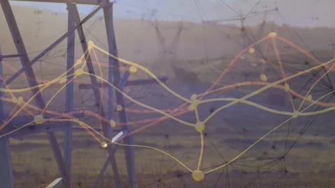 On play, glowing network flowing and shifting over field, aligning nodes to show Stock Footage 332544917