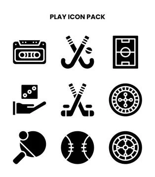 Play Glyph Set Icons Pack Stock Illustration