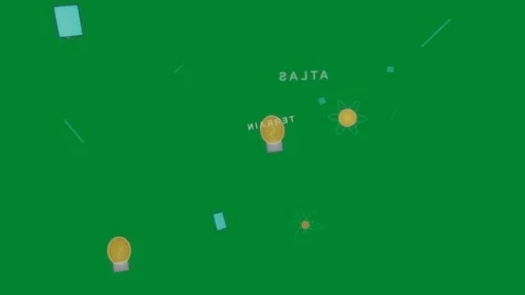 On play, graphic cluster rotating and floating to center, revealing ATLAS label Stock Footage 329548430
