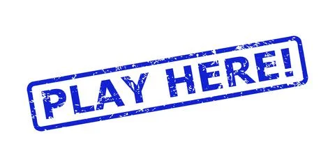PLAY HERE! Watermark with Unclean Surface and Rounded Rect Frame Ilustração Stock
