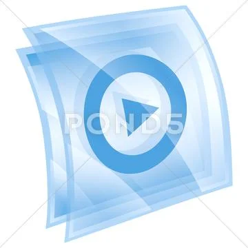 Play icon blue, isolated on white background. Stock Illustration